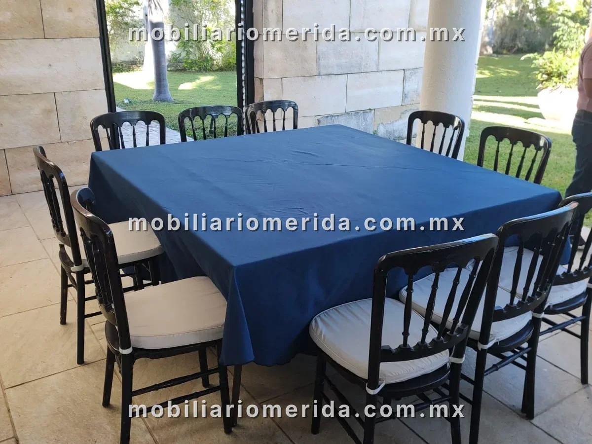 renta de sillas tiffany y mesas para eventos y quintas: Mesa rectangular con 10 sillas plegables en Mérida