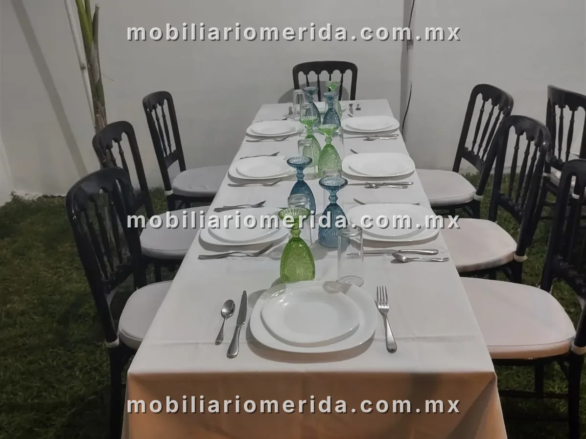 Renta de mesas con manetles, sillas tiffany, vajillas y cristaleria, Manteles en Mérida