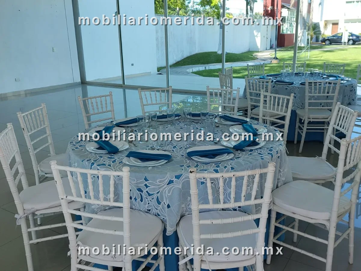 renta de mesa redonda con manteles, sillas tiffany, vajillas y cristaleria, Manteles en Mérida